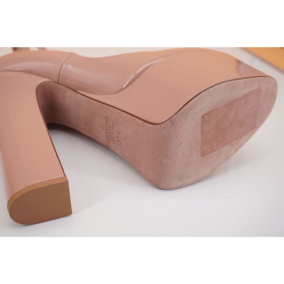 Valentino Nude Patent Ankle Strap Tan-go Platform Pump SZ 37.5 Logo new $1400 - Picture 10 of 12